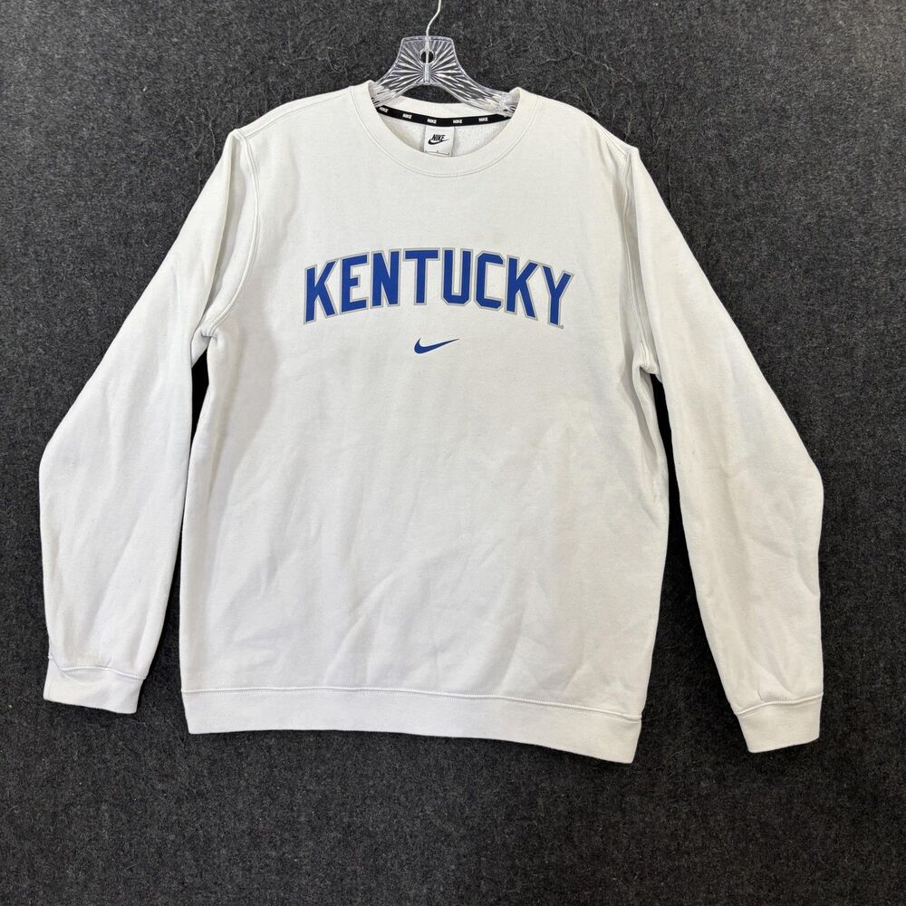 Kentucky Wildcats Sweatshirt Men's Large White Blue Nike Crewneck Basketball UK